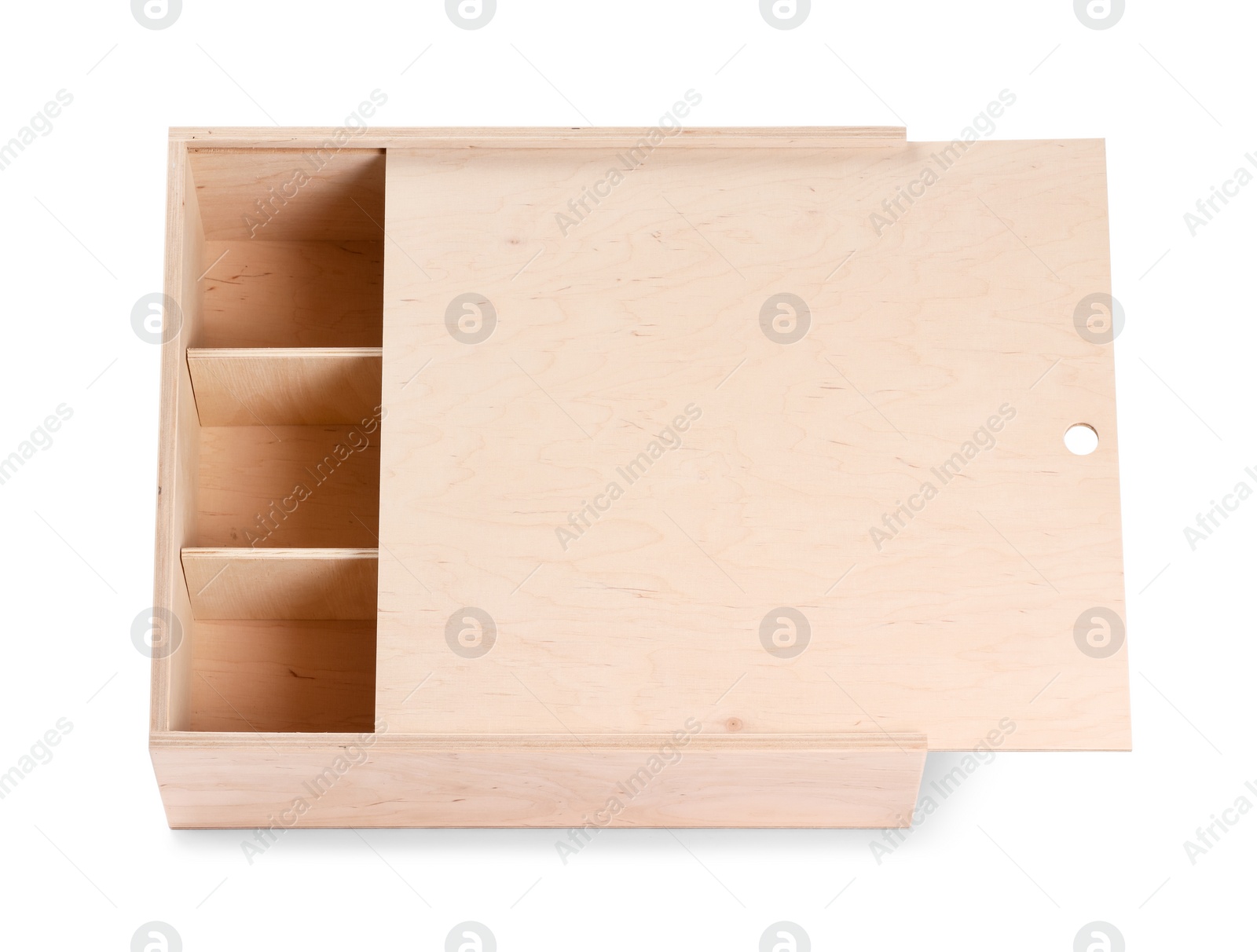 Photo of Empty wooden wine box isolated on white