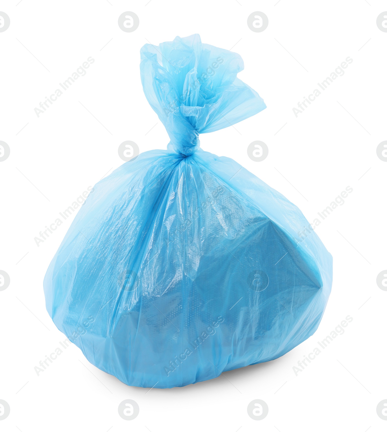 Photo of Blue plastic garbage bag isolated on white