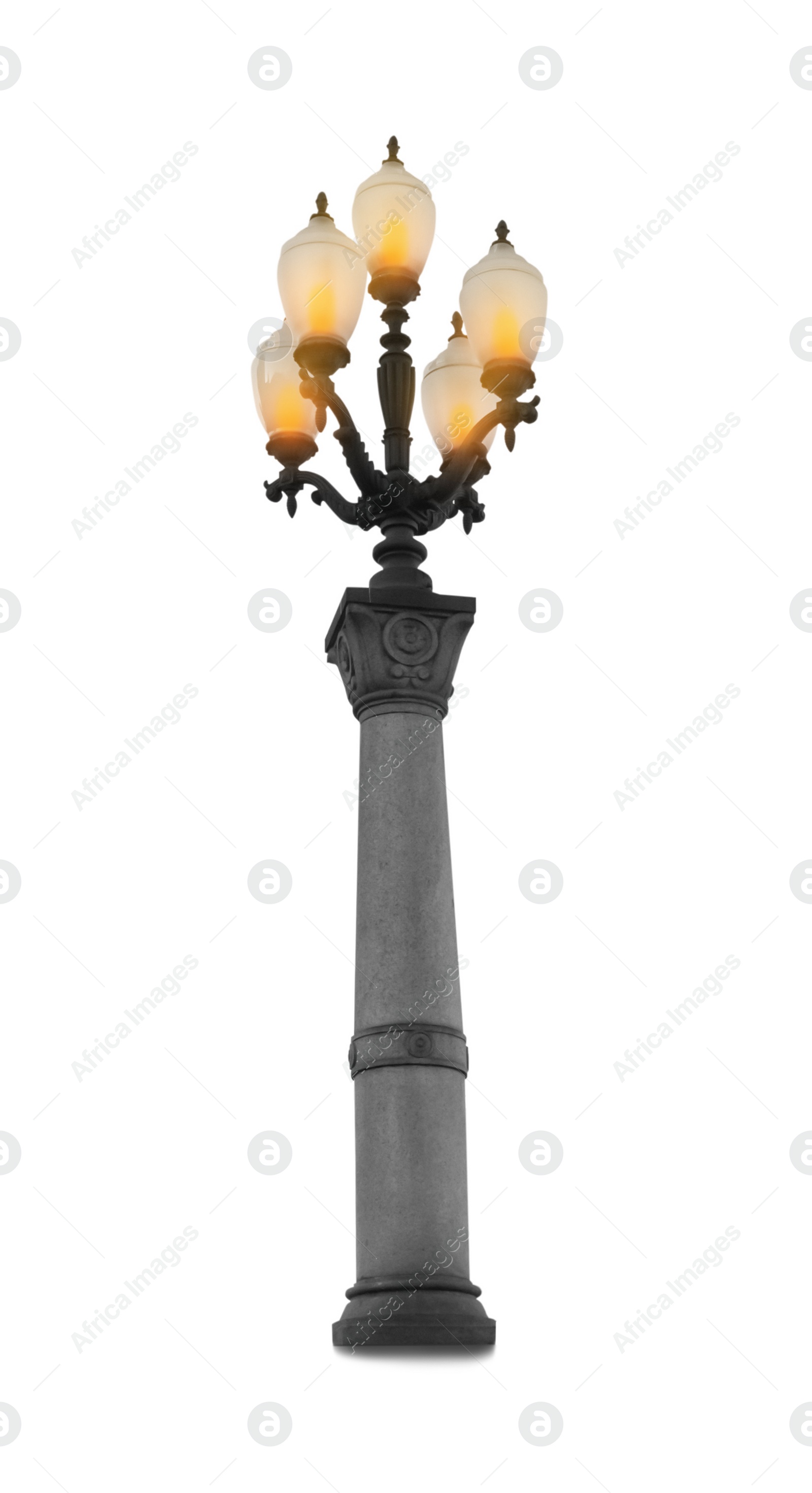 Image of Beautiful old fashioned street lamp lighting on white background