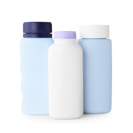Photo of Blank bottles of baby powder isolated on white