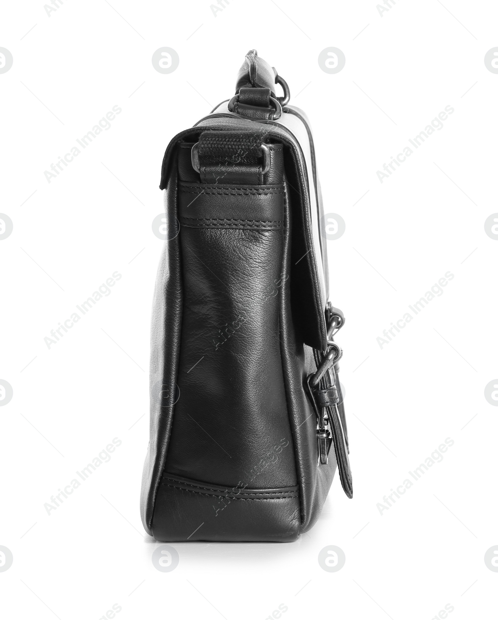 Photo of Black male leather briefcase on white background