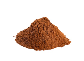 Photo of Cinnamon powder on white background. Aromatic spice