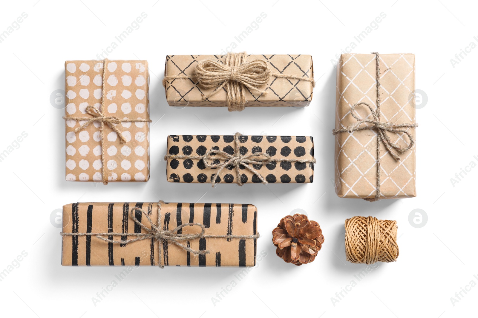 Photo of Flat lay composition with Christmas gifts on white background