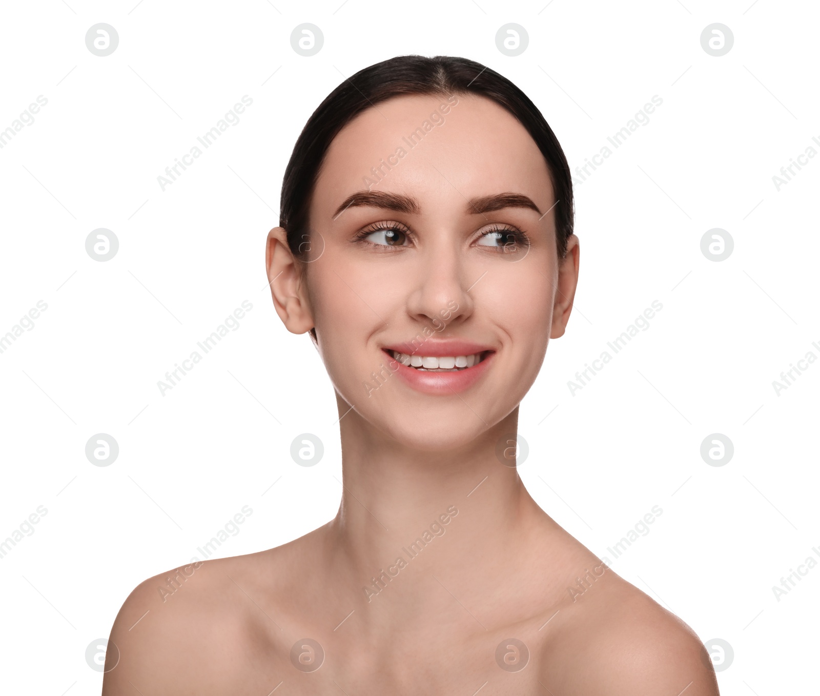 Photo of Portrait of beautiful young woman on white background