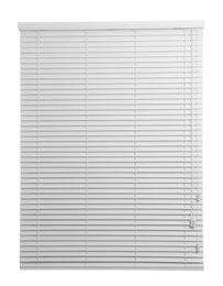 Window with closed blinds on white background