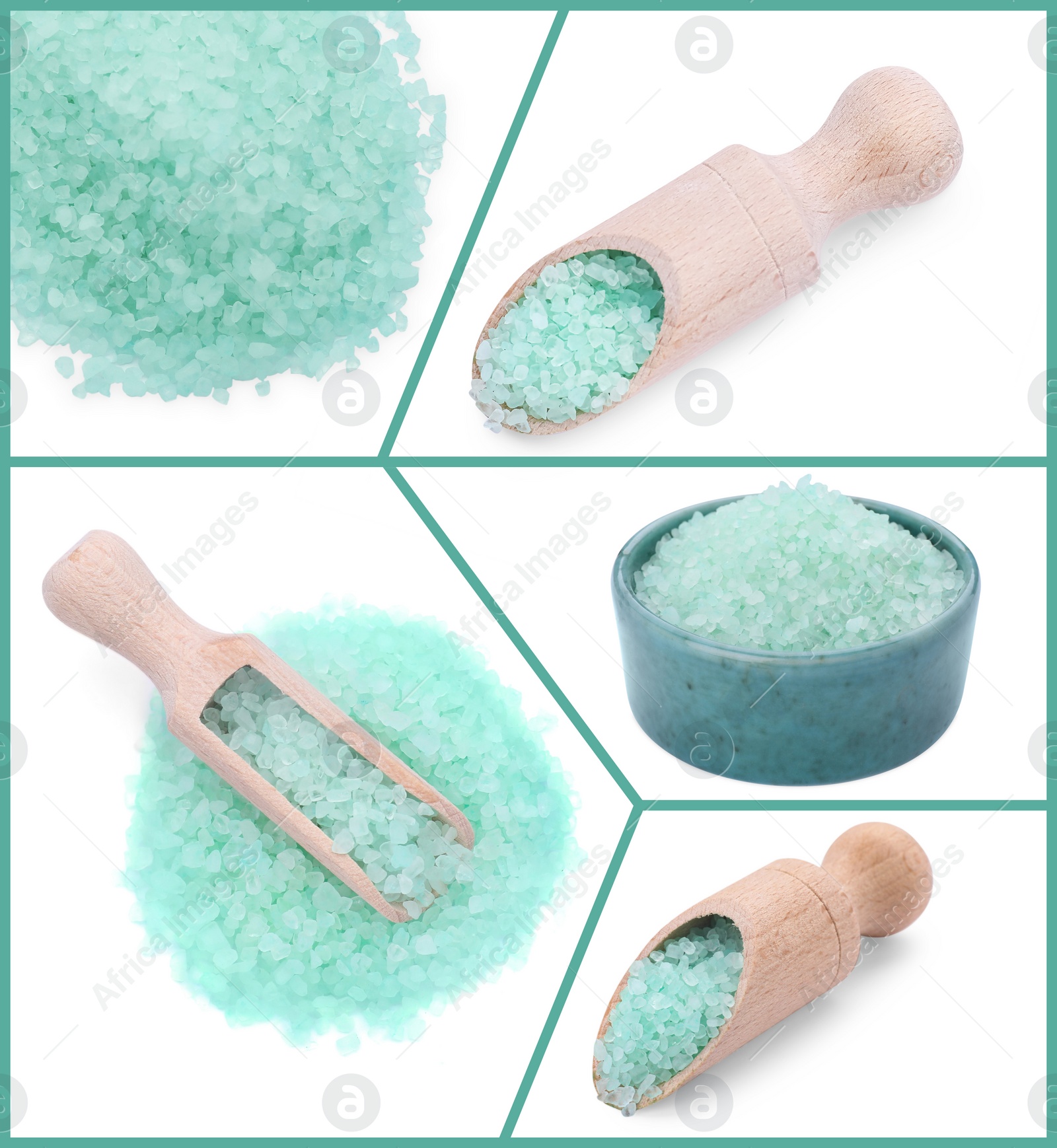 Image of Turquoise sea salt isolated on white, set