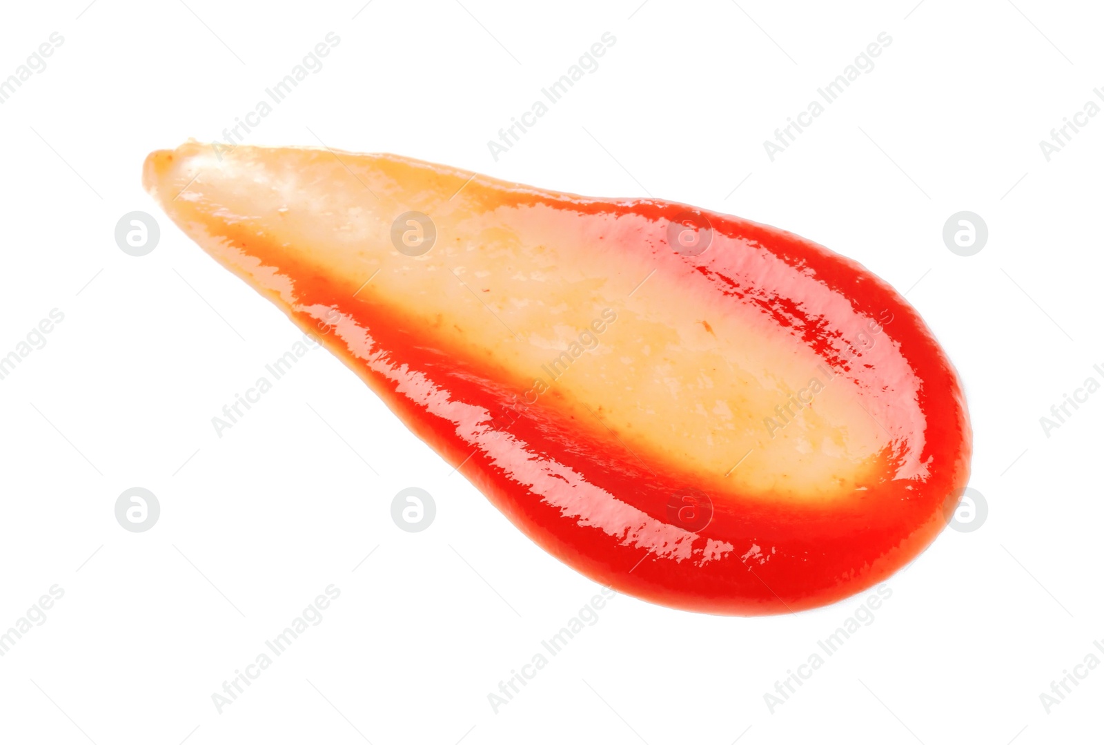 Photo of Tasty ketchup isolated on white. Tomato sauce