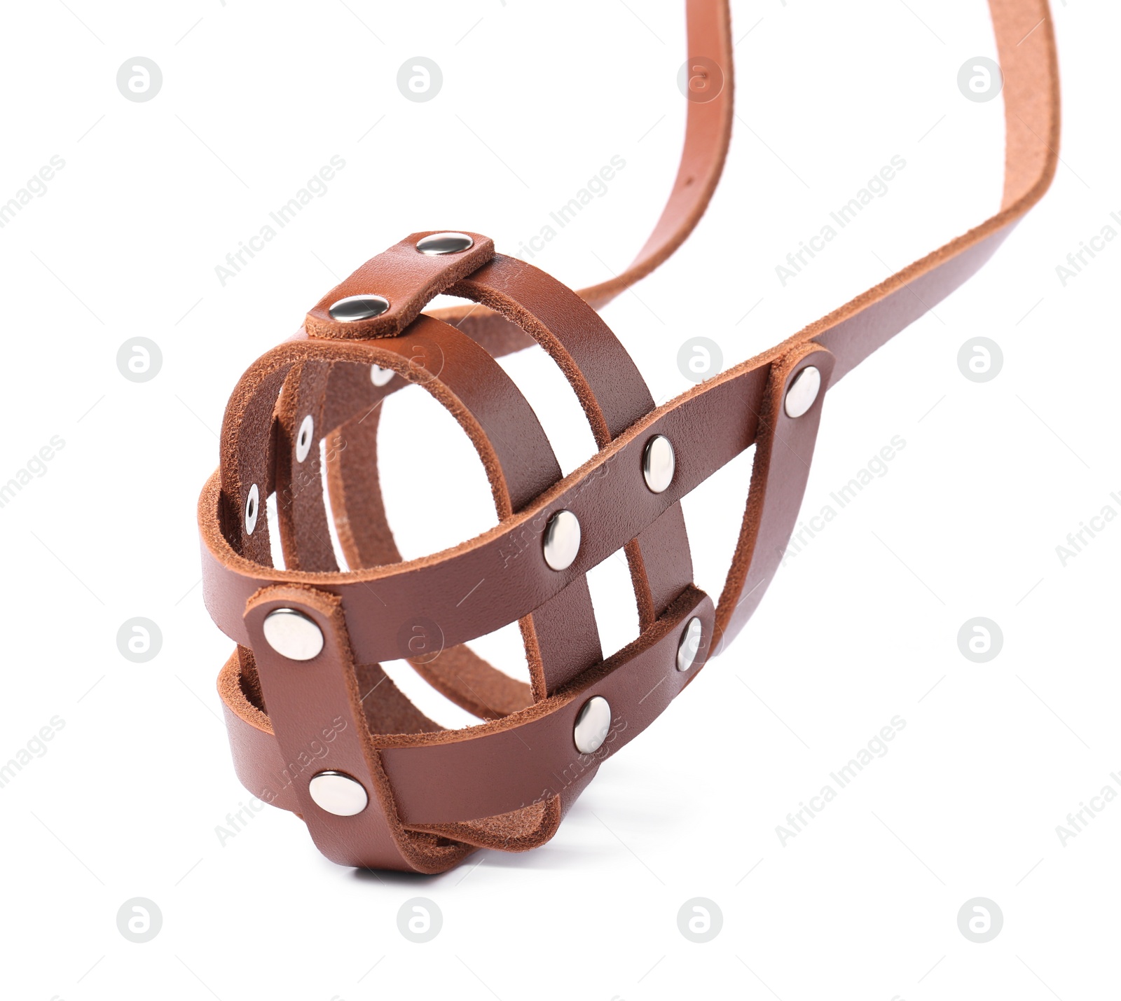 Photo of Brown leather dog muzzle isolated on white