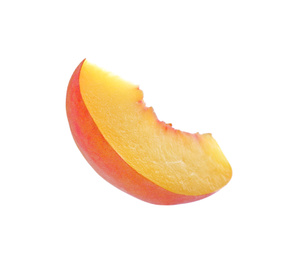 Slice of ripe peach isolated on white