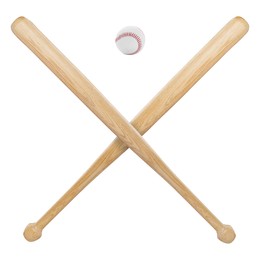 Image of Baseball ball and two crossed wooden bats isolated on white