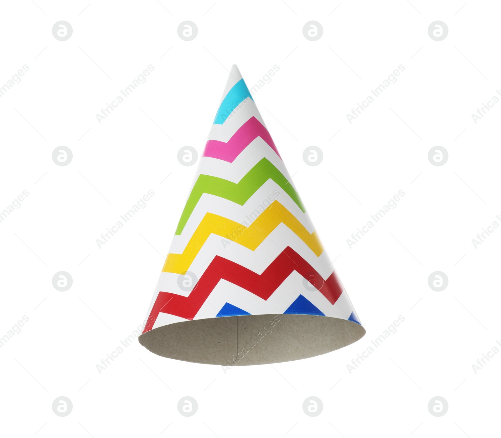 Photo of One colorful party hat isolated on white