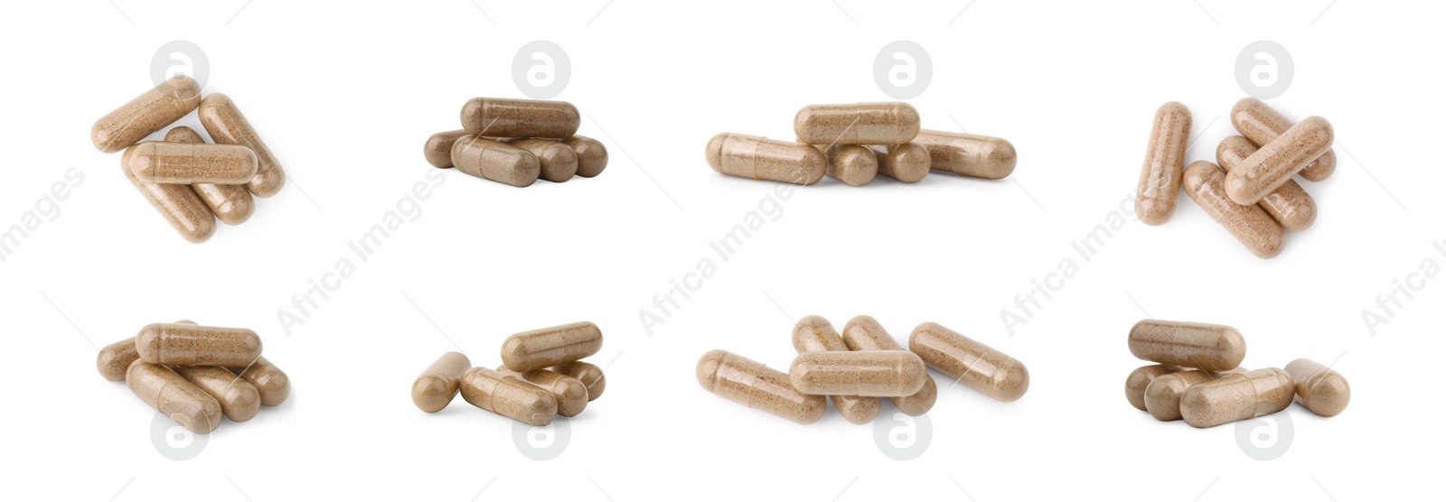 Image of Collage of vitamin pills isolated on white