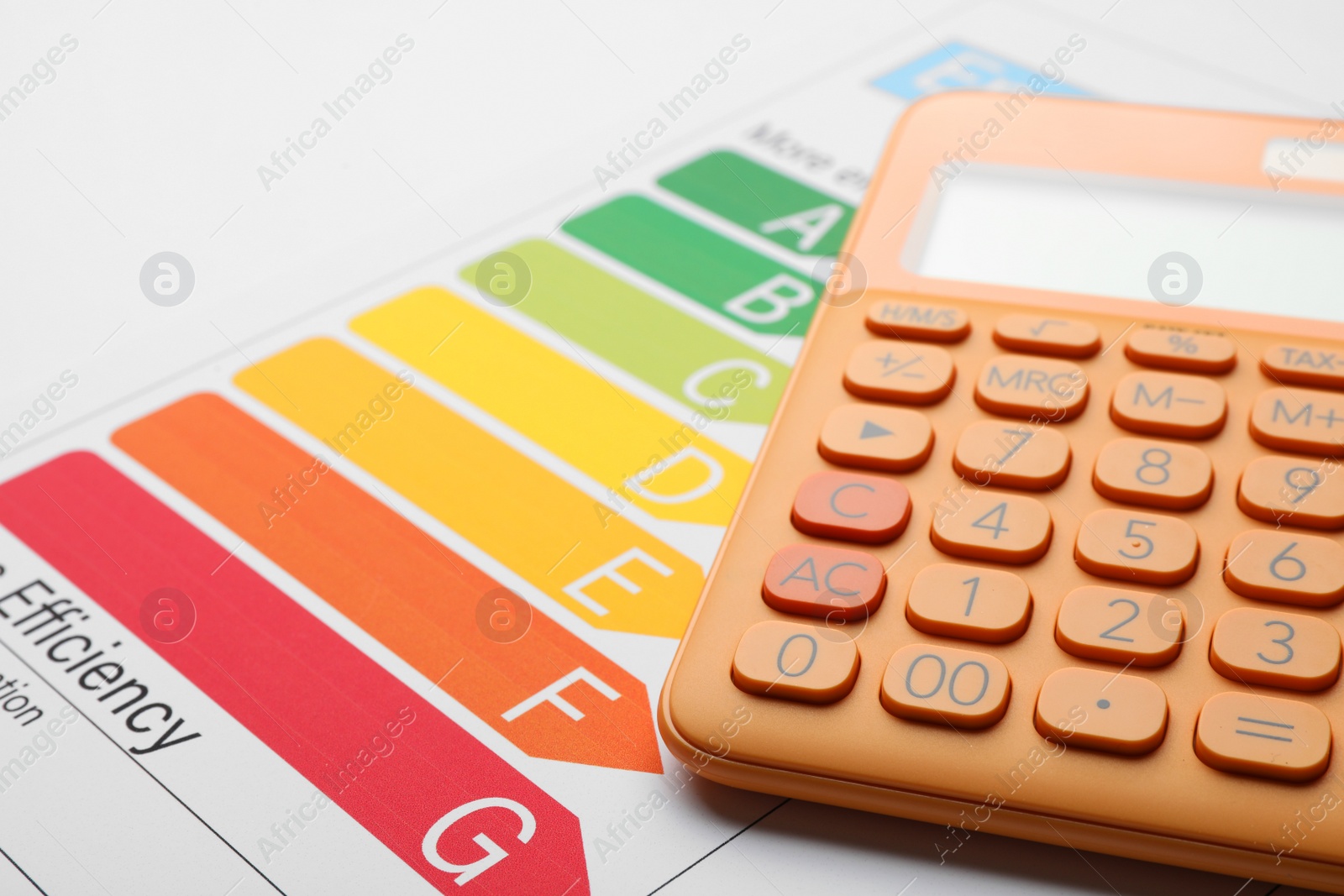 Photo of Energy efficiency rating chart and calculator, closeup