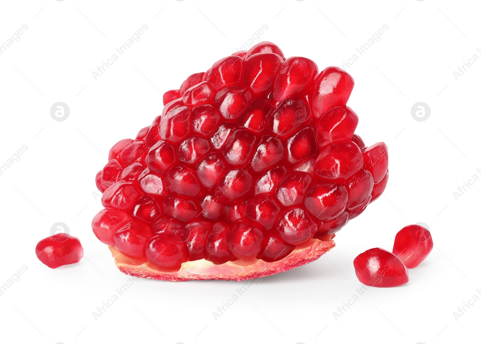 Photo of Fresh ripe pomegranate seeds isolated on white