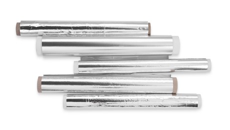 Rolls of aluminum foil isolated on white, top view