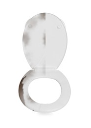 Plastic toilet seat before and after cleaning on white background
