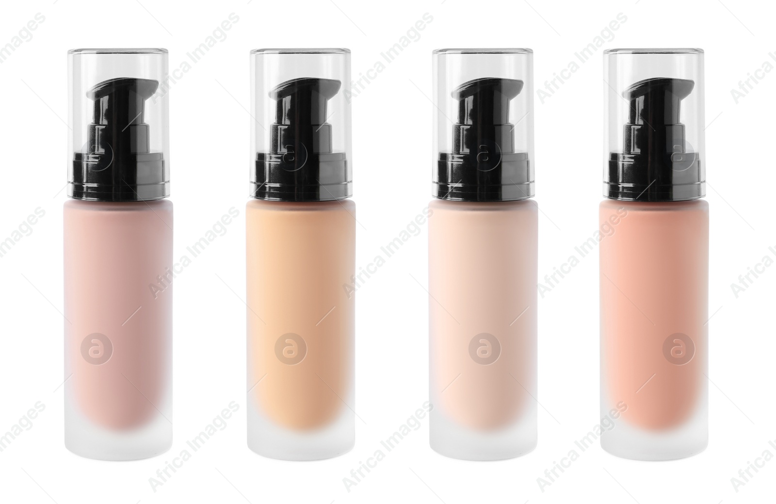 Image of Set of liquid foundations in different shades isolated on white