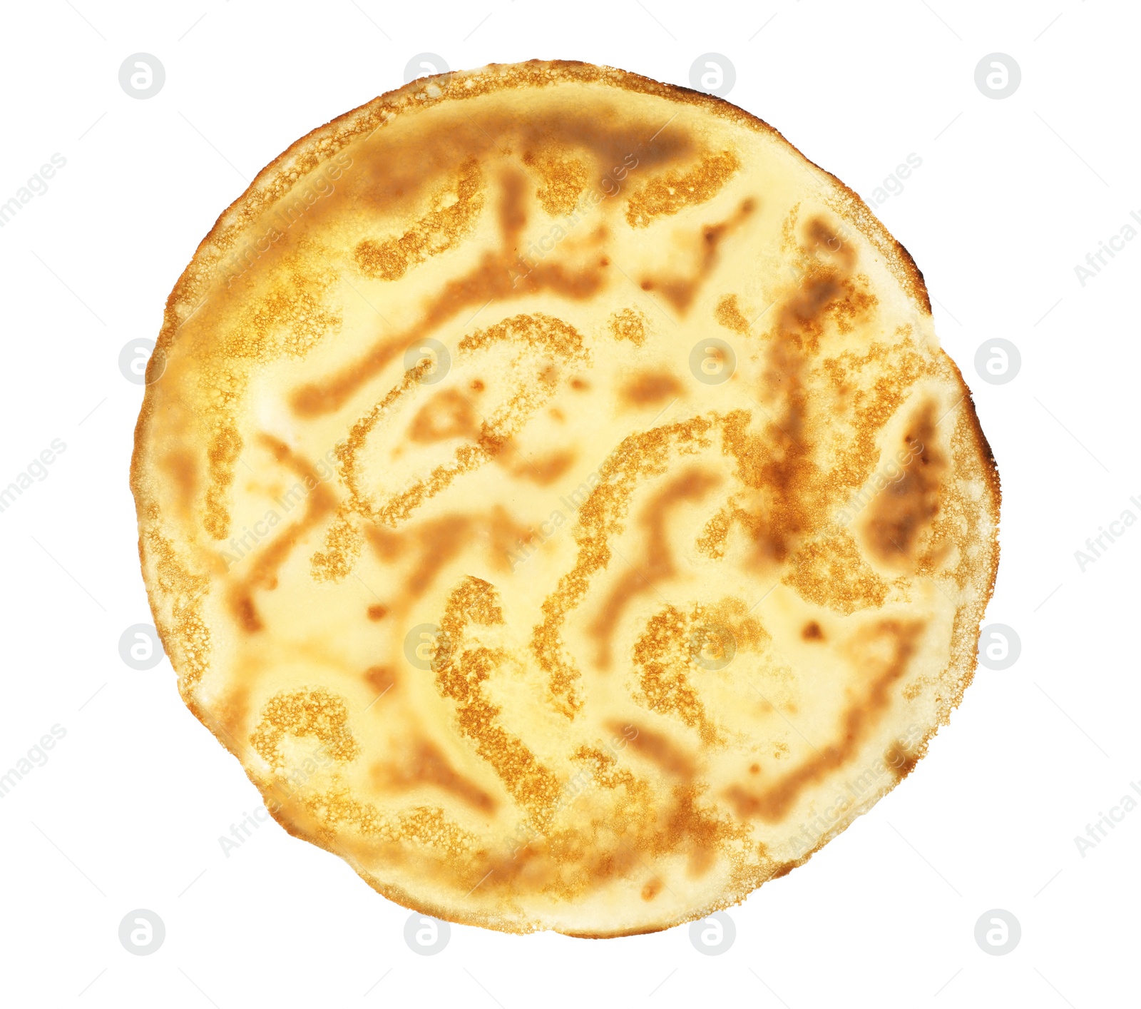 Photo of One delicious crepe isolated on white, top view