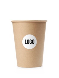 Image of Takeaway paper coffee cup with logo on white background