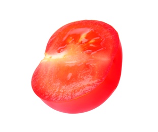 Photo of Cut red cherry tomato on white background