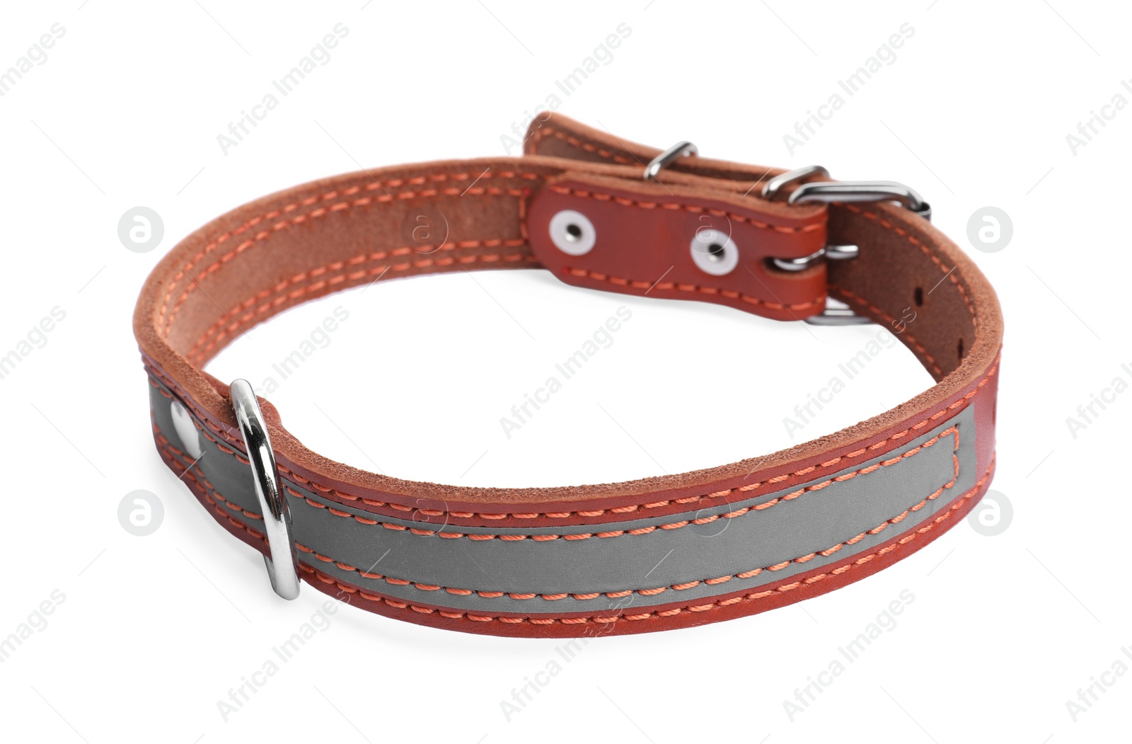 Photo of Brown leather dog collar isolated on white