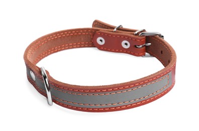 Photo of Brown leather dog collar isolated on white