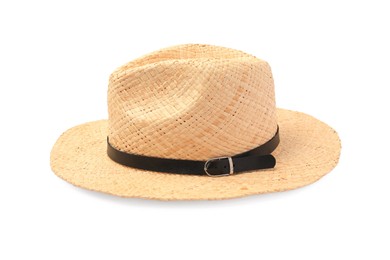 One stylish straw hat isolated on white