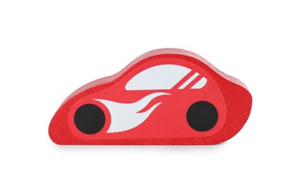 Photo of Red wooden car isolated on white. Children's toy