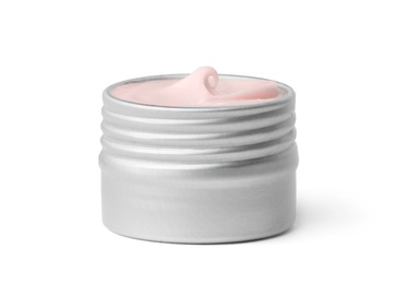 Jar of body cream on white background