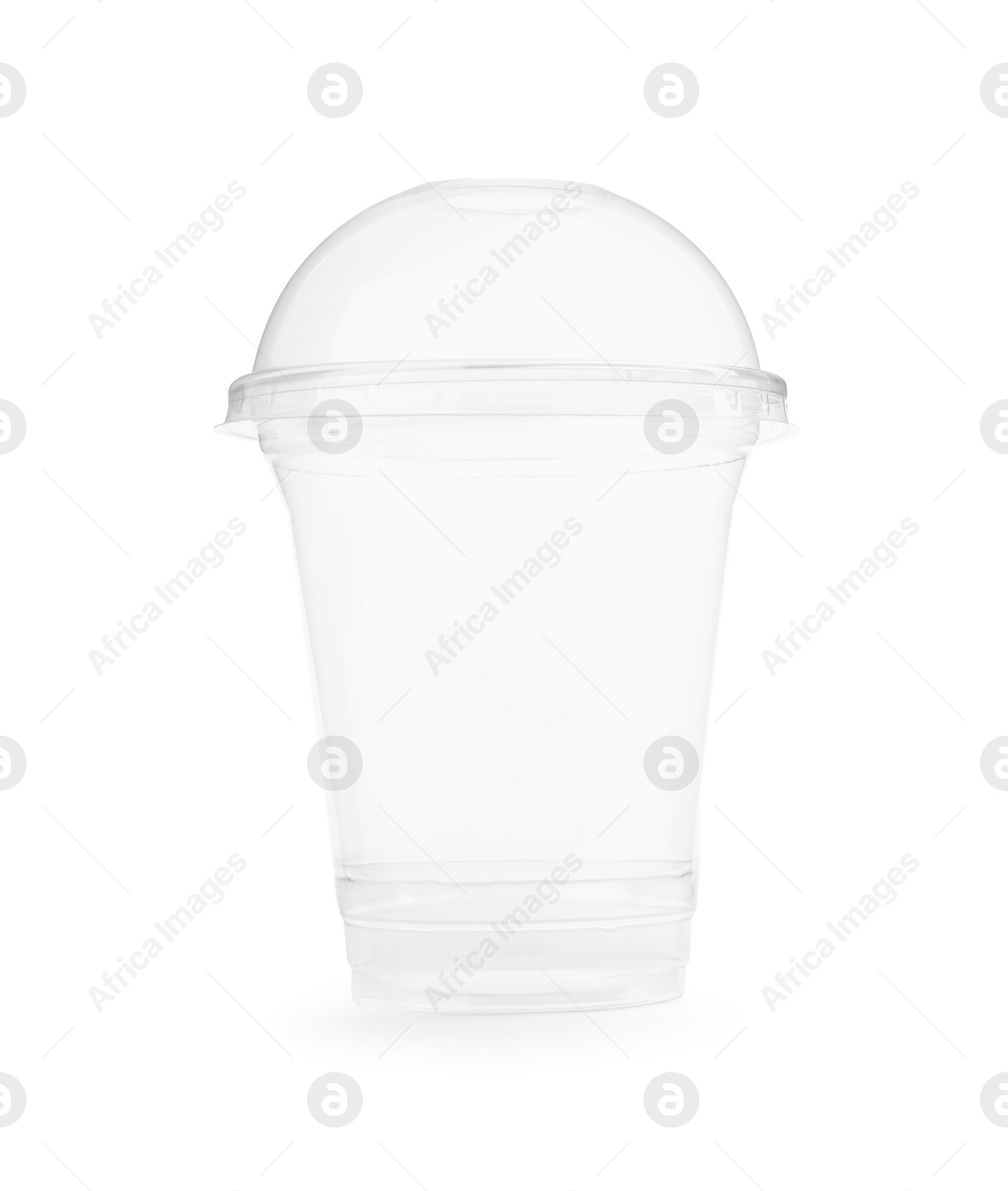 Photo of Empty transparent plastic cup with straw isolated on white