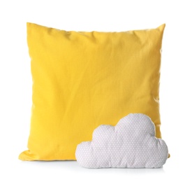 Soft decorative pillows on white background