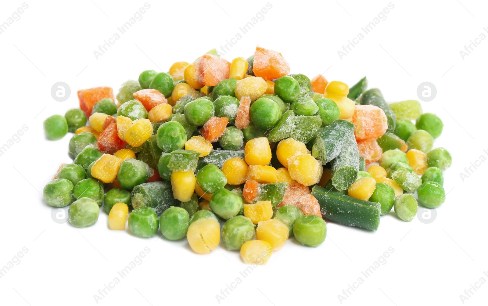 Photo of Pile of frozen vegetables isolated on white