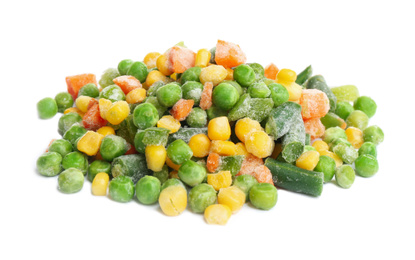 Pile of frozen vegetables isolated on white