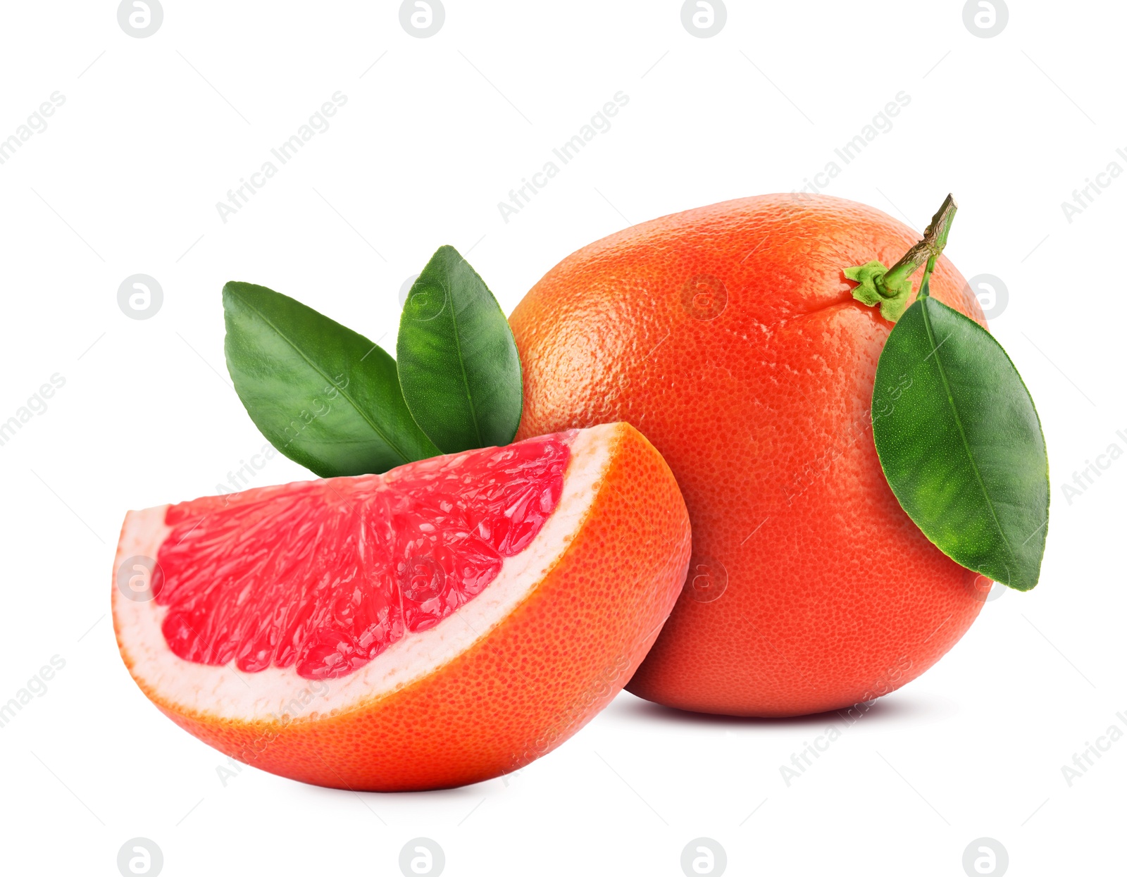 Image of Fresh whole and cut grapefruits isolated on white