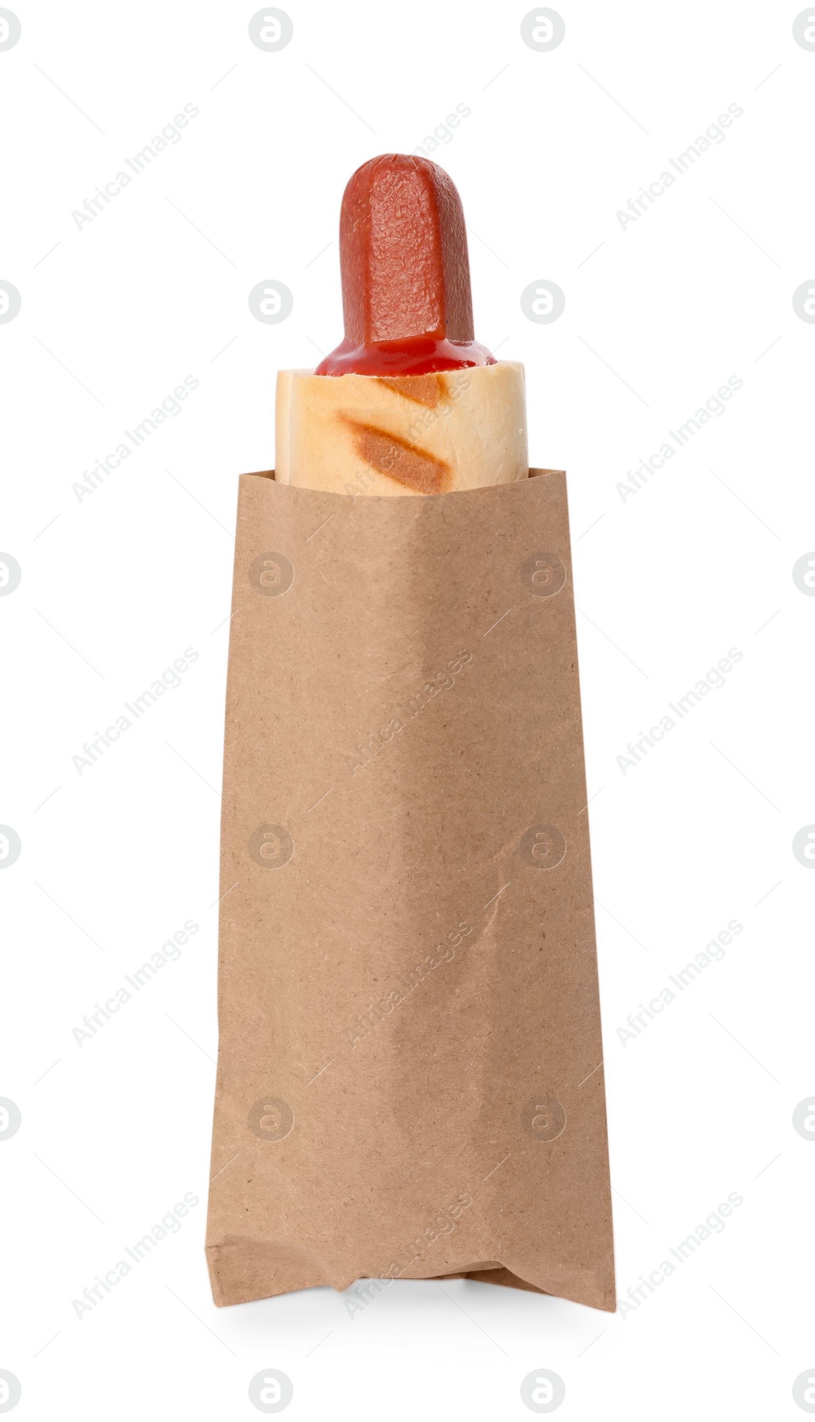 Photo of Tasty french hot dog with mustard isolated on white