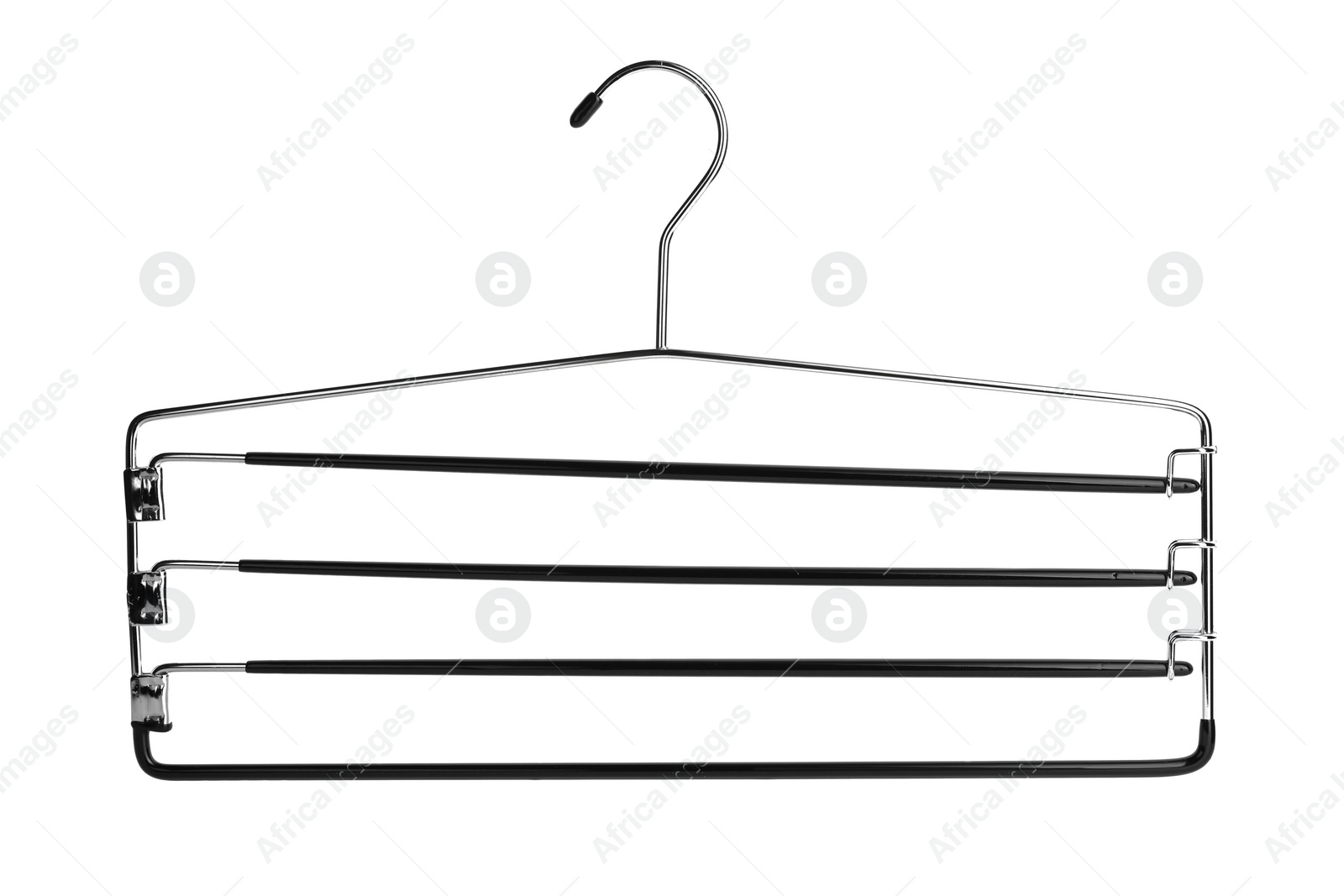 Photo of One empty metal hanger isolated on white