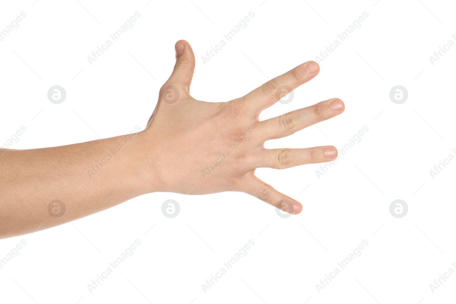 Photo of Young man on white background, closeup view