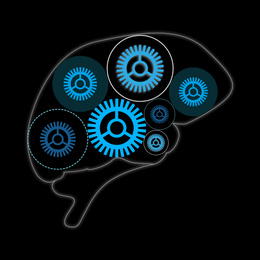 Machine learning concept. Illustration of brain on black background