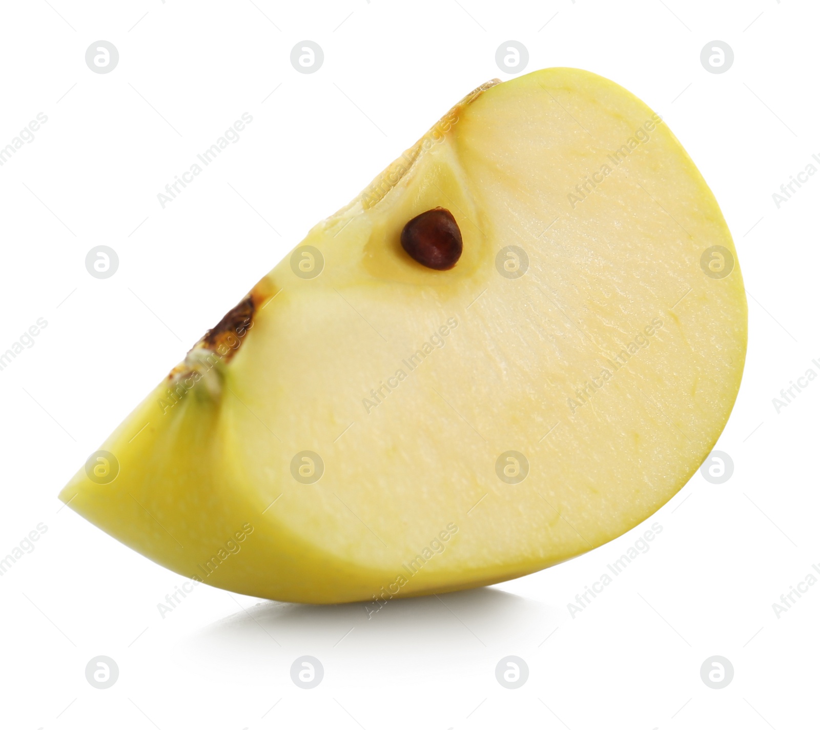 Photo of Piece of fresh juicy yellow apple isolated on white