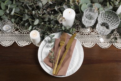 Photo of Stylish elegant table setting for festive dinner, flat lay