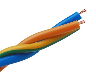 New colorful electrical wires on white background