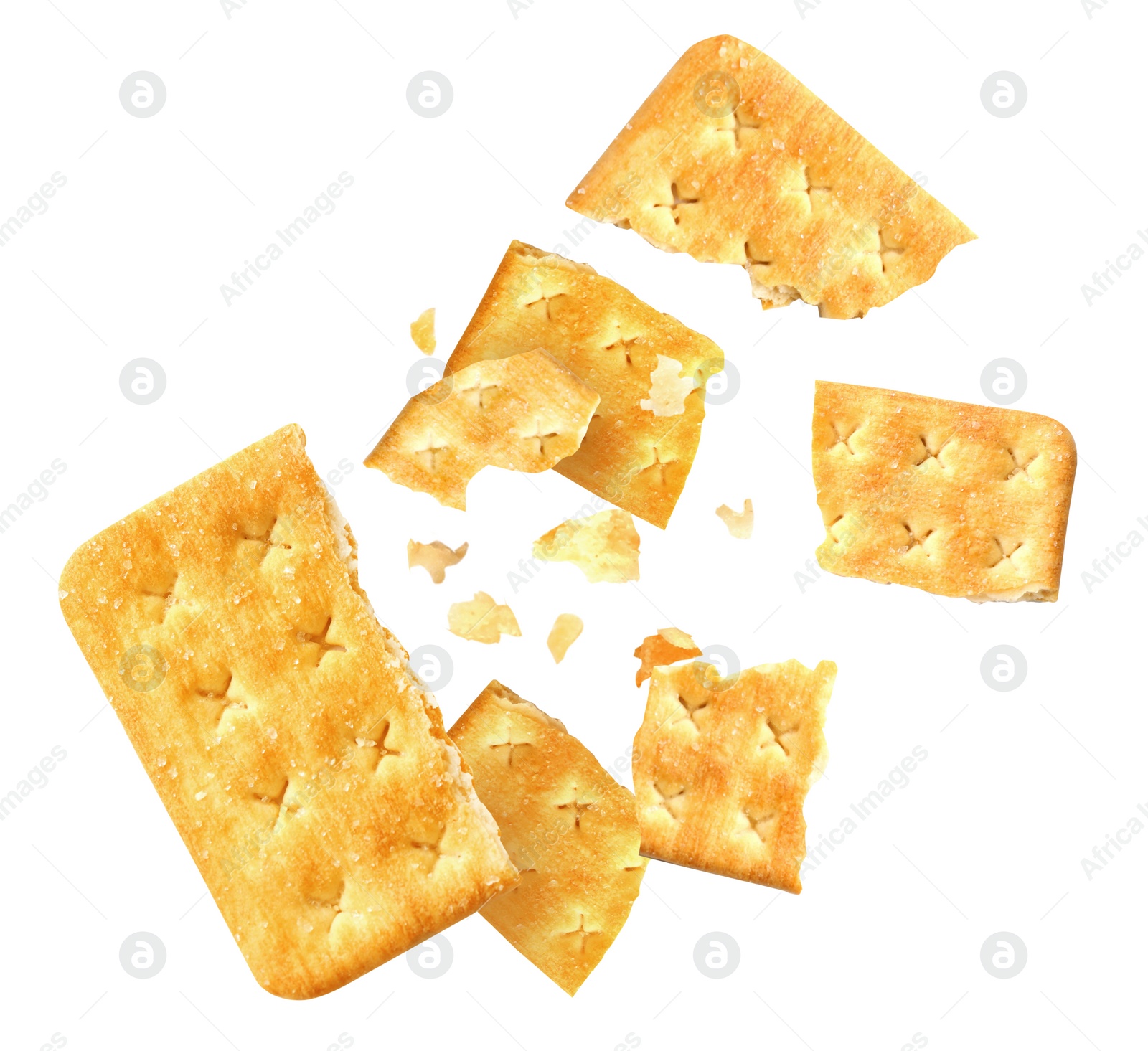 Image of Crushed crackers and crumbs on white background