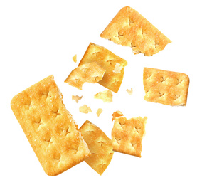 Image of Crushed crackers and crumbs on white background