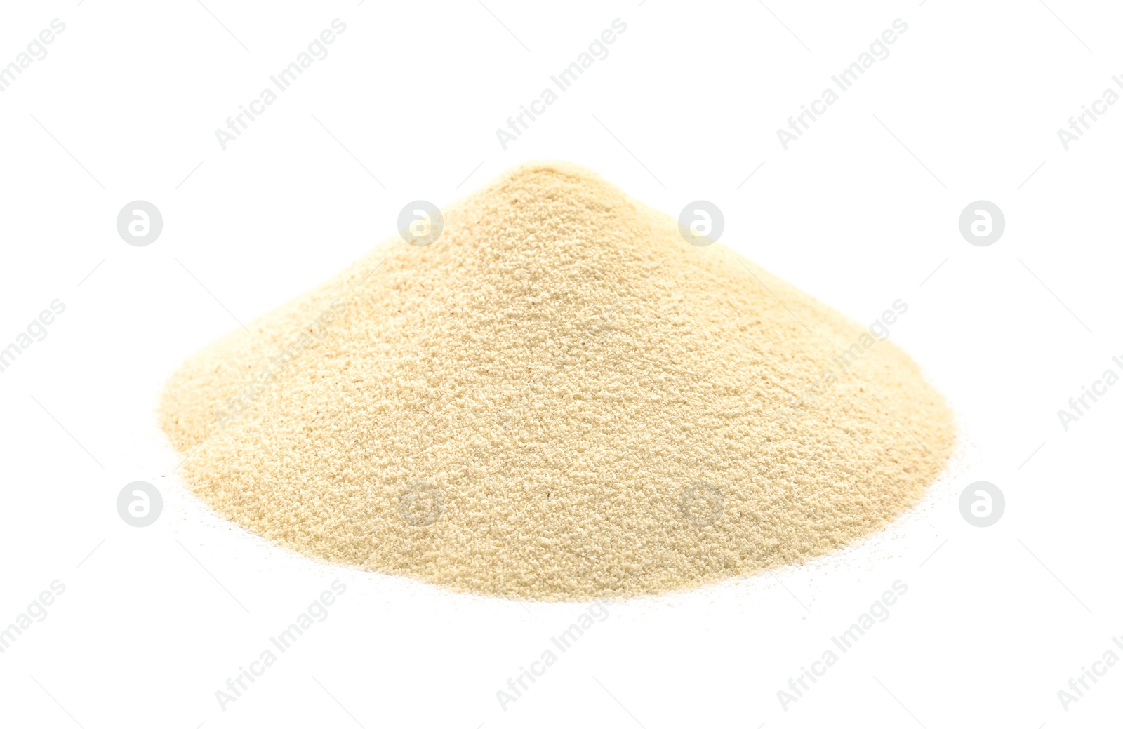 Photo of Pile of uncooked organic semolina isolated on white