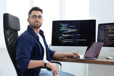 Young programmer working at desk in office
