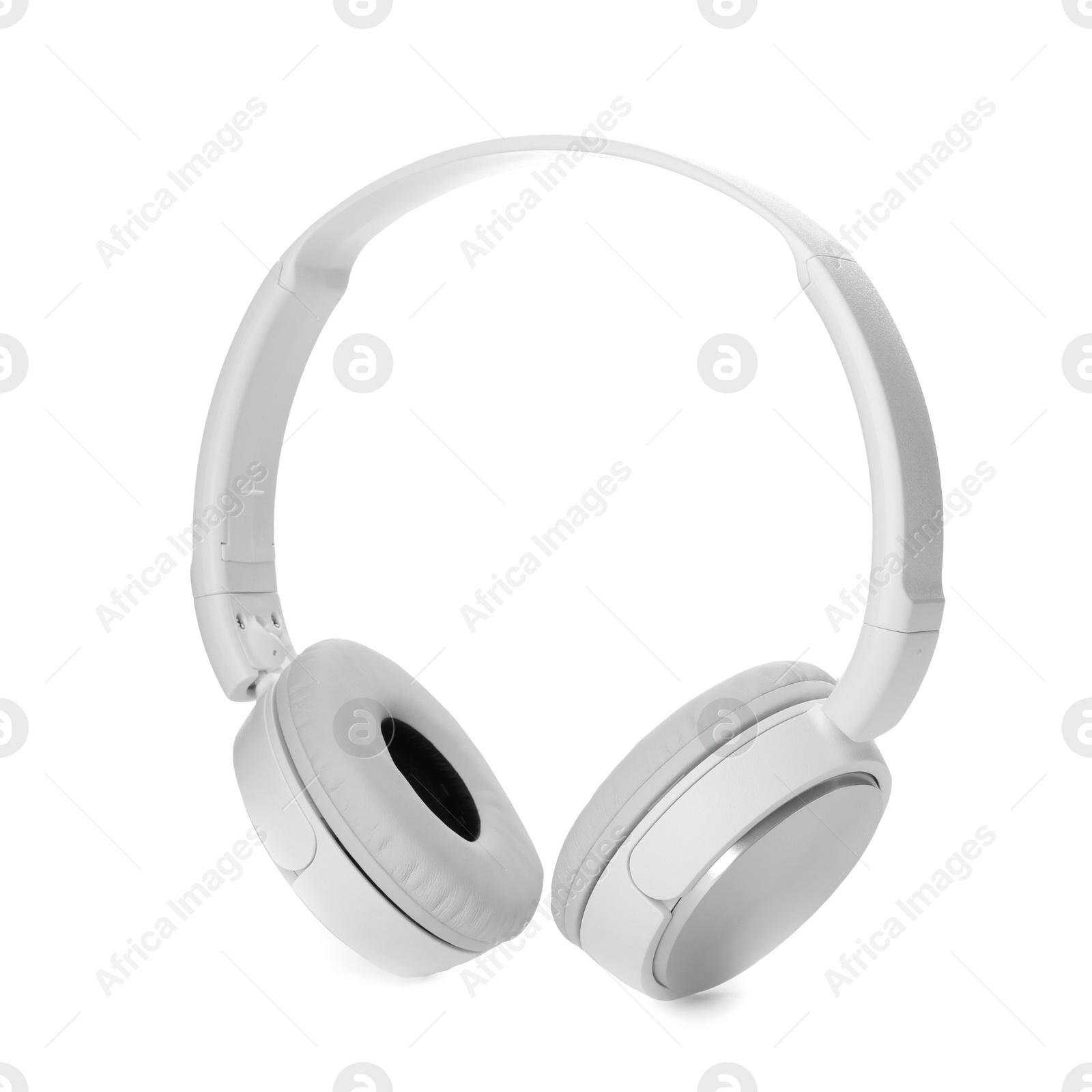 Photo of Stylish modern headphones with earmuffs on white background