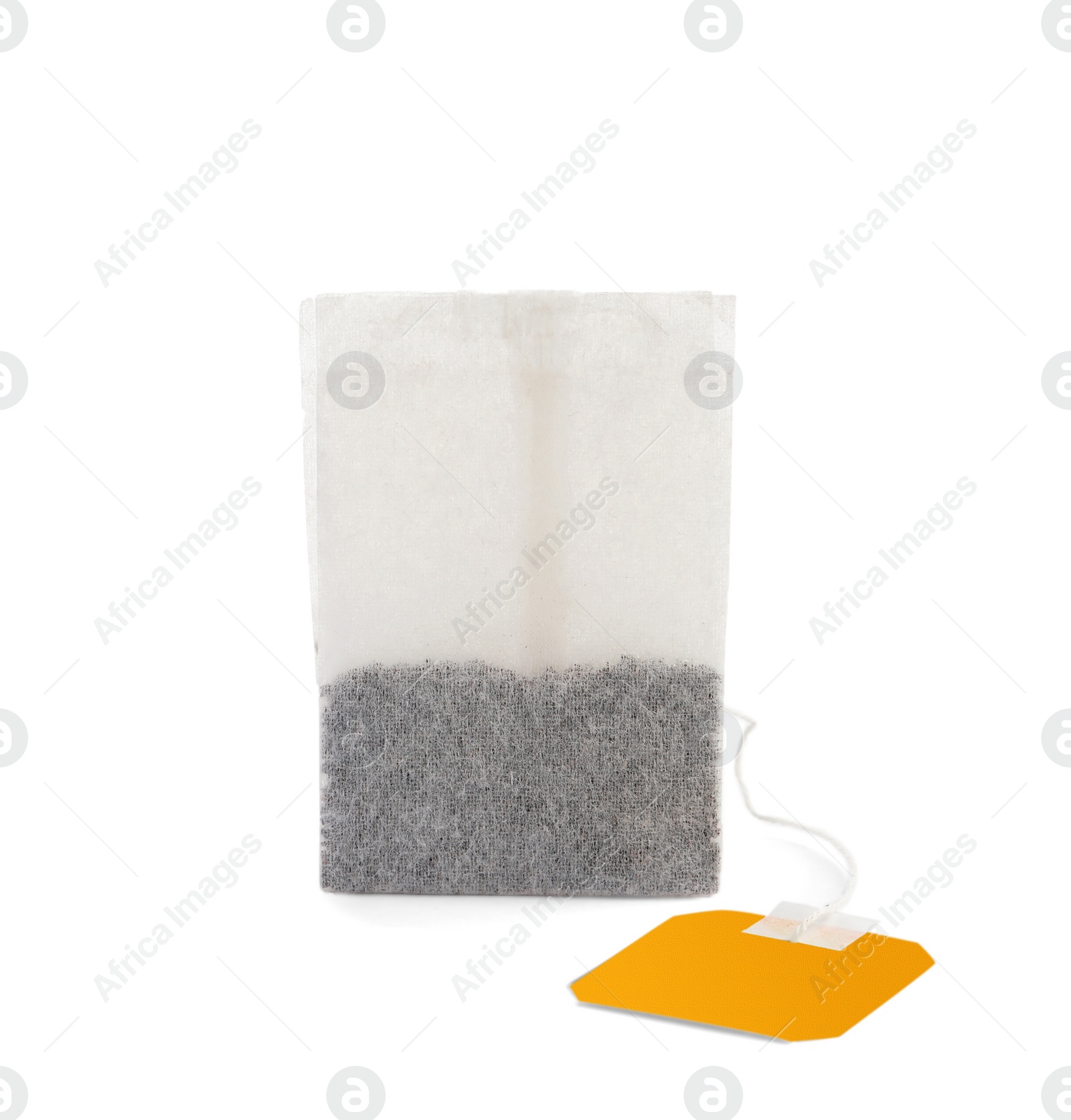 Photo of New tea bag with tab isolated on white