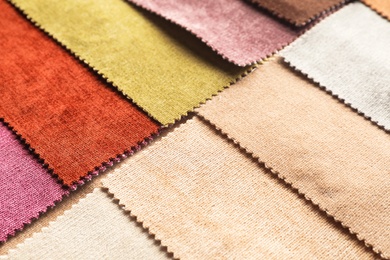 Fabric samples of different colors for interior design as background