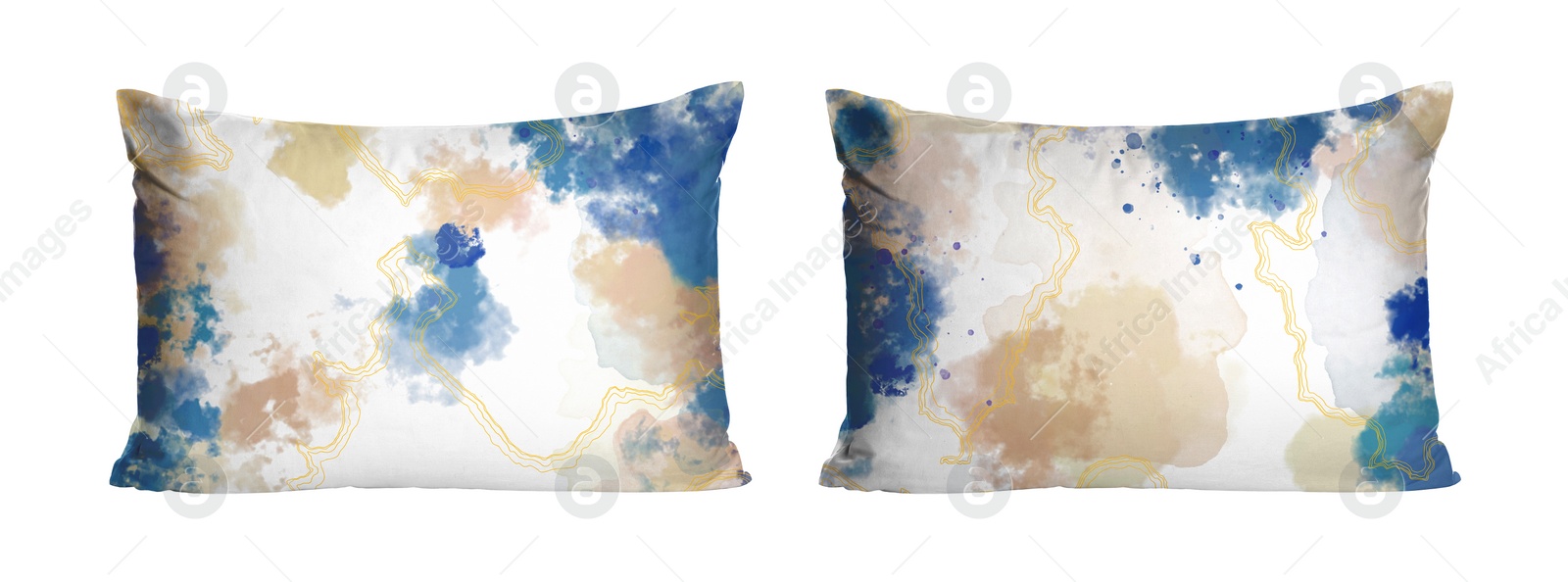 Image of Soft pillows with stylish prints isolated on white