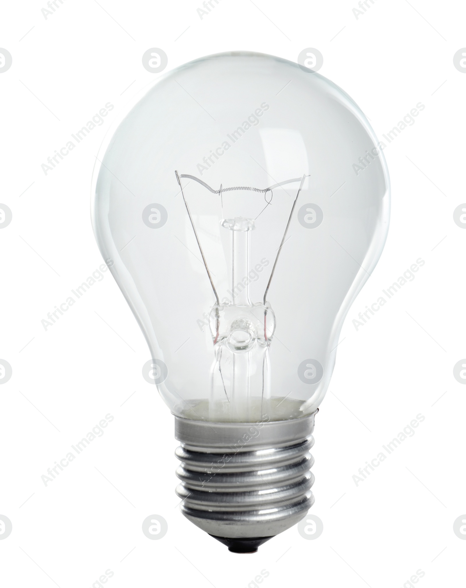 Photo of New incandescent light bulb for lamp on white background